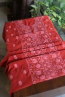 Red Mul Cotton Fine Chikankari With Kamdani Work Unstitched Fabric