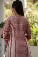 Red & White Mulmul Pearl Work Chikankari Anarkali With Dupatta