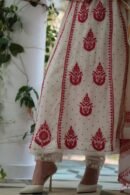 Red & White Mulmul Pearl Work Chikankari Anarkali With Dupatta