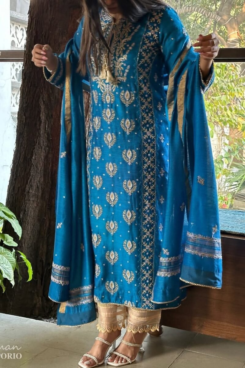 Roheen Moonga Silk Chikankari Ready To Wear Kurta Dupatta Set