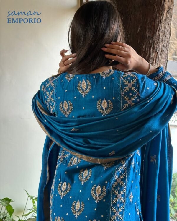 Roheen Moonga Silk Chikankari Ready To Wear Kurta Dupatta Set - Image 4