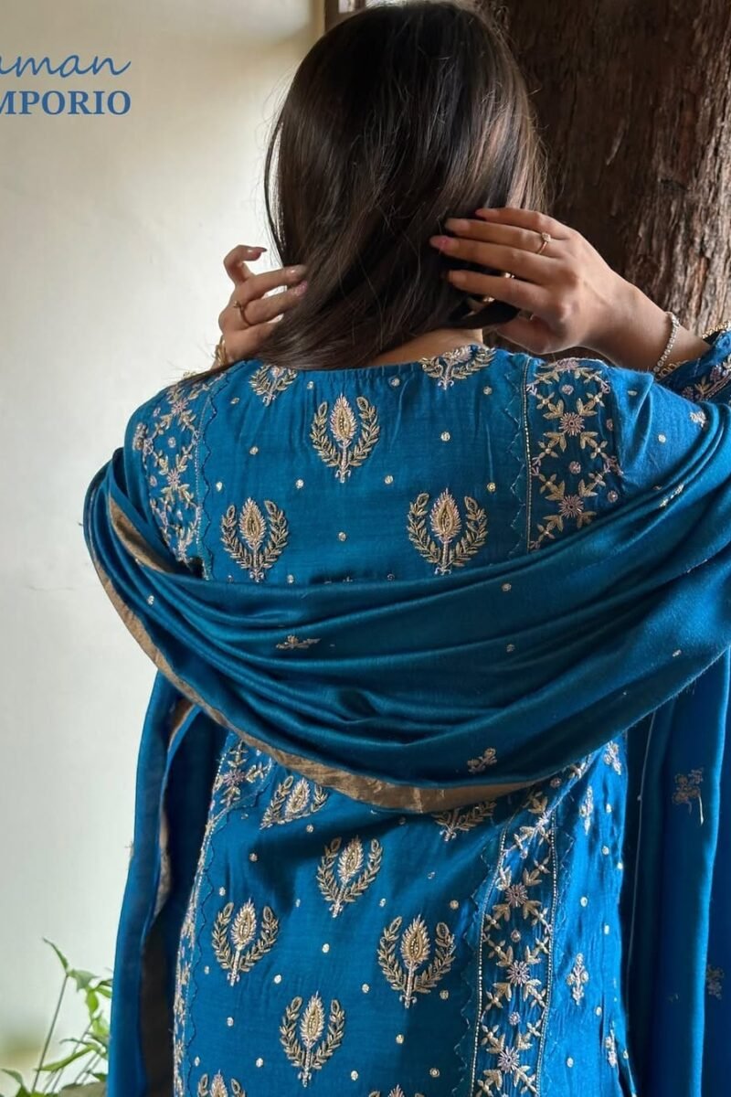 Roheen Moonga Silk Chikankari Ready To Wear Kurta Dupatta Set
