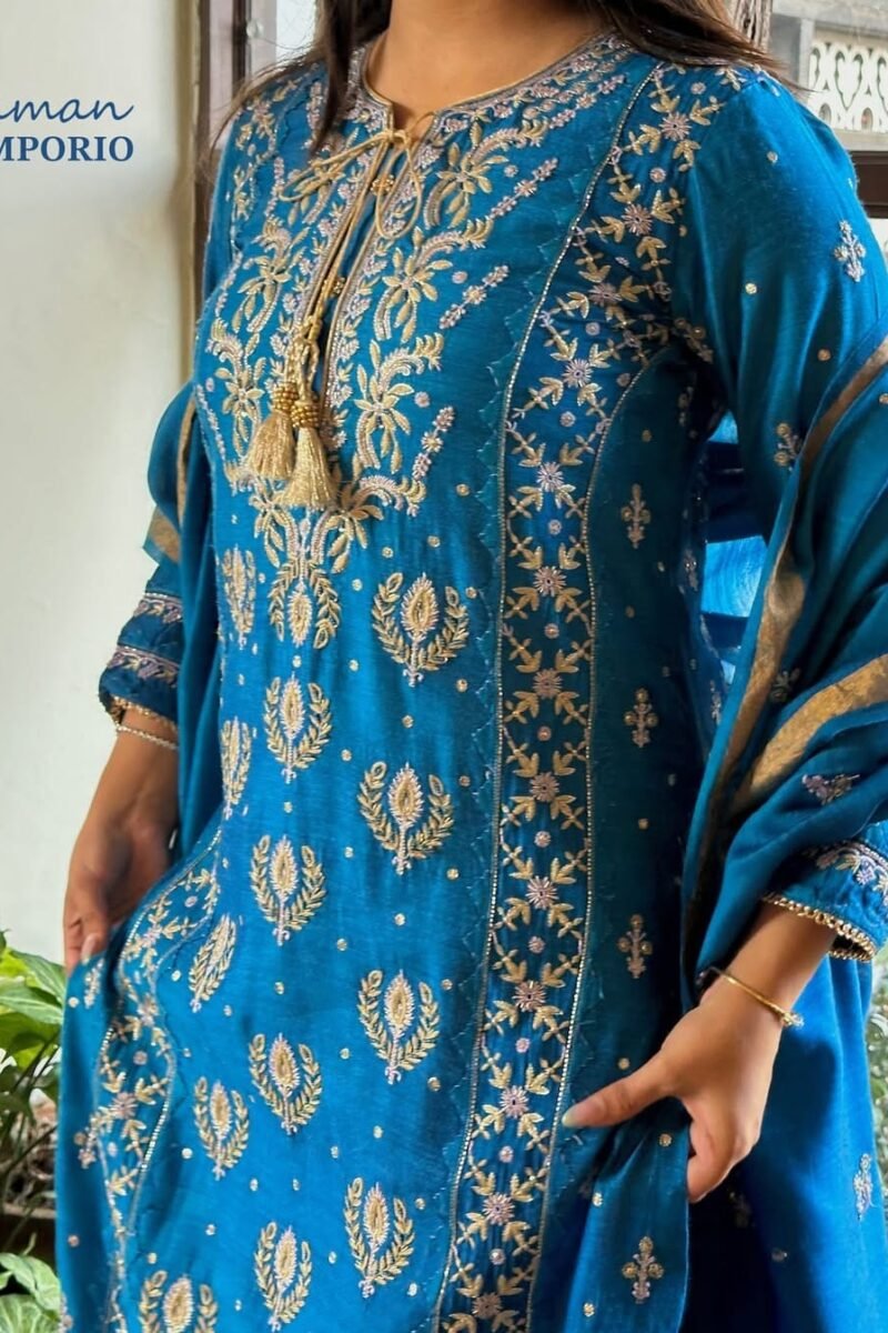 Roheen Moonga Silk Chikankari Ready To Wear Kurta Dupatta Set