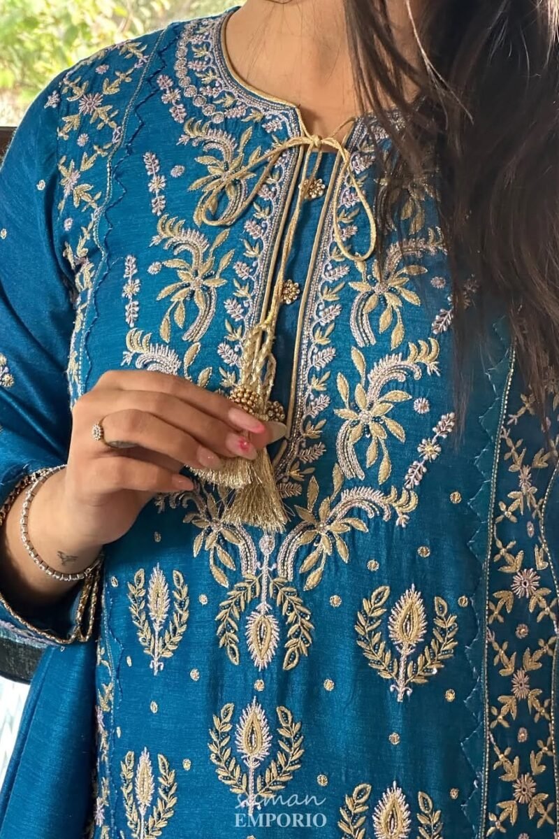 Roheen Moonga Silk Chikankari Ready To Wear Kurta Dupatta Set