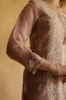 Rose Gold Noor Organza Silk Chikankari Straight Cut Kurta Dupatta Set