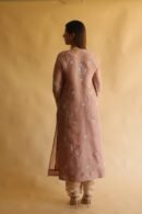 Rose Gold Noor Organza Silk Chikankari Straight Cut Kurta Dupatta Set