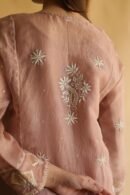 Rose Gold Noor Organza Silk Chikankari Straight Cut Kurta Dupatta Set