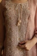 Rose Gold Noor Organza Silk Chikankari Straight Cut Kurta Dupatta Set