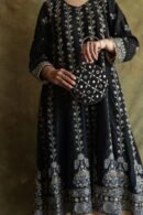 Round Shape Black Pure Georgette Mukaish Badla Sling Clutch