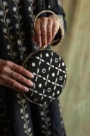 Round Shape Black Pure Georgette Mukaish Badla Sling Clutch