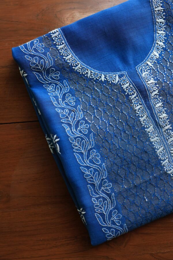 Royal Blue Daraz Chanderi Chikankari Kurta Fabrics - Image 2