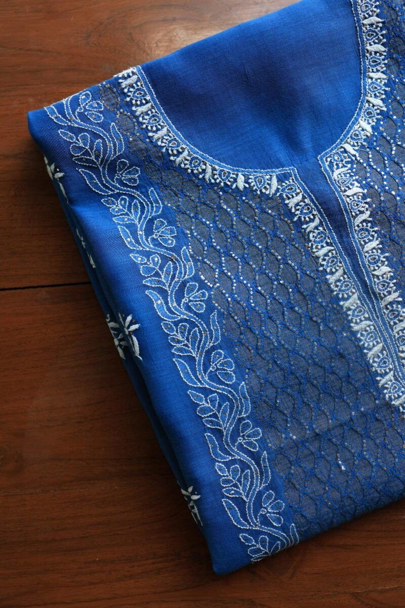 Royal Blue Daraz Chanderi Chikankari Kurta Fabrics