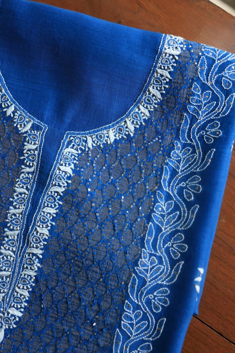 Royal Blue Daraz Chanderi Chikankari Kurta Fabrics