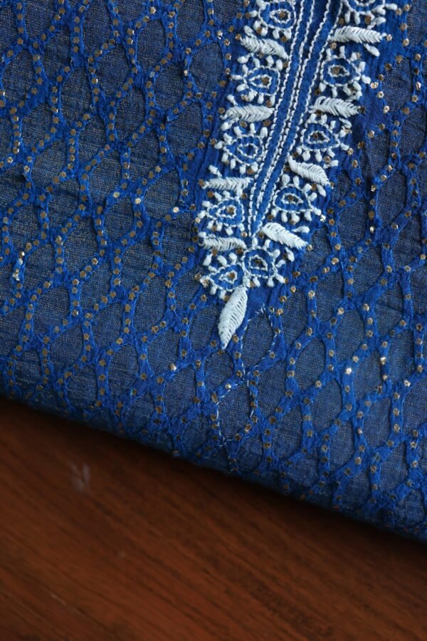 Royal Blue Daraz Chanderi Chikankari Kurta Fabrics - Image 4