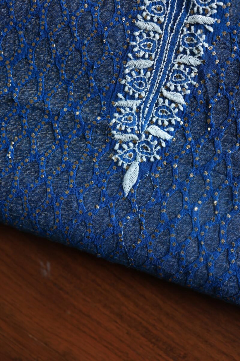 Royal Blue Daraz Chanderi Chikankari Kurta Fabrics
