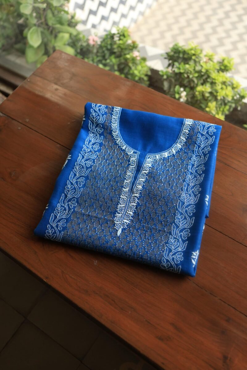 Royal Blue Daraz Chanderi Chikankari Kurta Fabrics