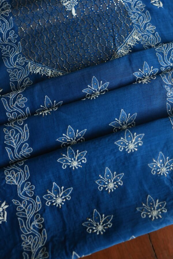 Royal Blue Daraz Chanderi Chikankari Kurta Fabrics - Image 7