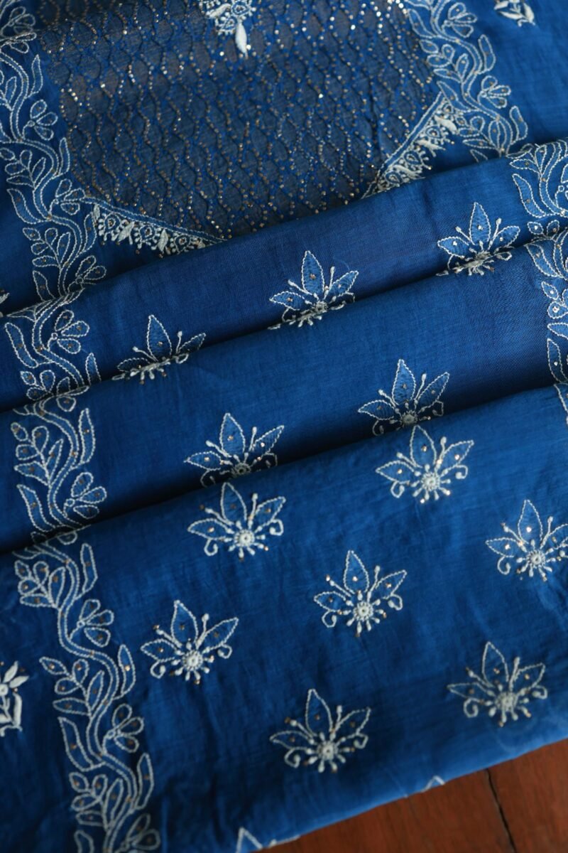 Royal Blue Daraz Chanderi Chikankari Kurta Fabrics