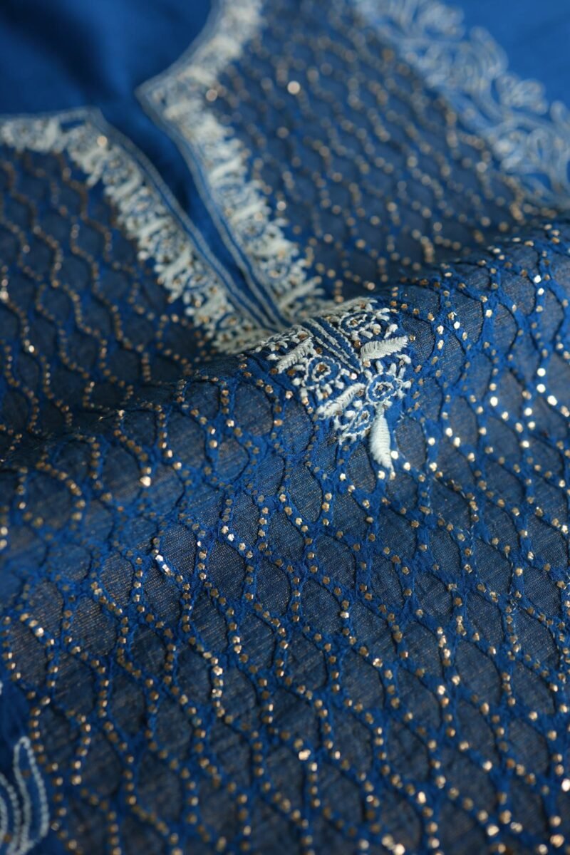 Royal Blue Daraz Chanderi Chikankari Kurta Fabrics