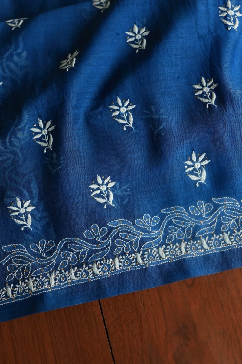 Royal Blue Daraz Chanderi Chikankari Kurta Fabrics