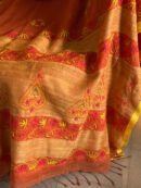Rust Shade Silk Gheecha Palla Kota Chikankari Saree