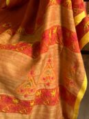Rust Shade Silk Gheecha Palla Kota Chikankari Saree