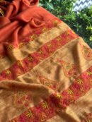 Rust Shade Silk Gheecha Palla Kota Chikankari Saree