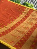 Rust Shade Silk Gheecha Palla Kota Chikankari Saree