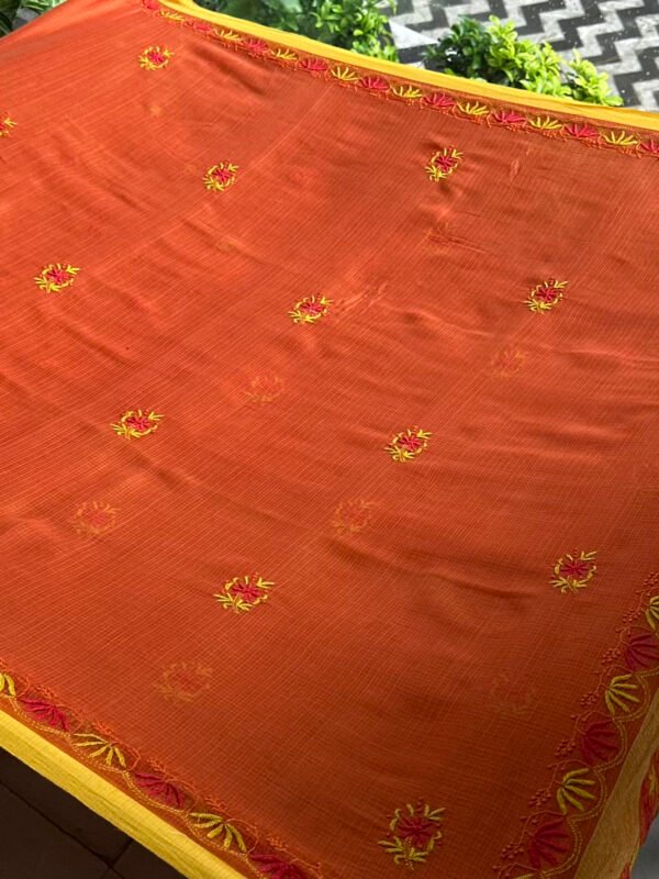 Rust Shade Silk Gheecha Palla Kota Chikankari Saree - Image 8