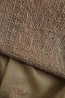 Sage Brown Mul Cotton Fine Chikankari With Kamdani Work Unstitched Fabric