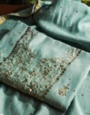 Sea Green Chanderi Mukaish Badla Unstitched Kurta Dupatta Set