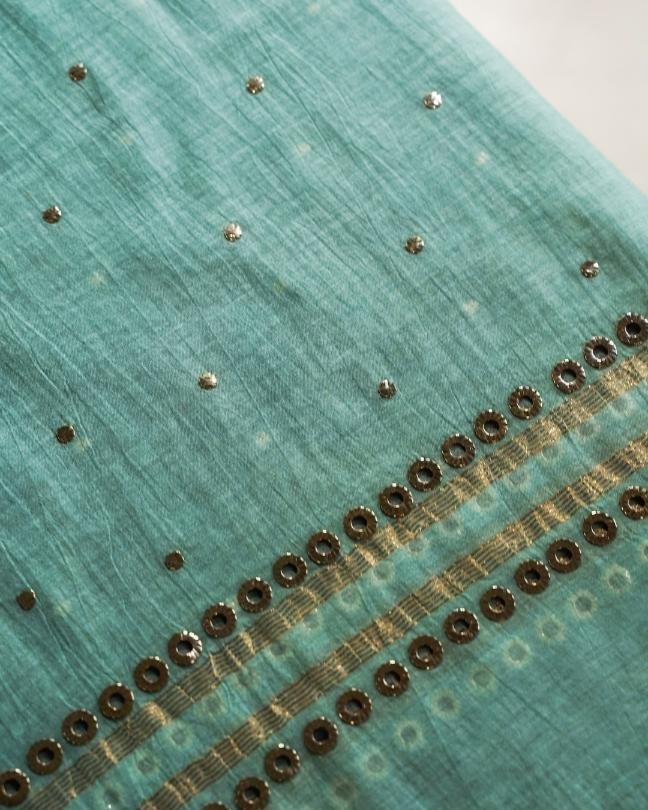 Pink Chanderi Mukaish Badla Unstitched Kurta Dupatta Set