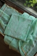 Sea Green Mal Cotton Chikankari Unstitched Kurta Dupatta Fabrics With Kamdani