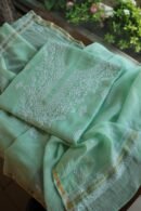 Sea Green Mal Cotton Chikankari Unstitched Kurta Dupatta Fabrics With Kamdani