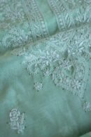 Sea Green Mal Cotton Chikankari Unstitched Kurta Dupatta Fabrics With Kamdani