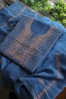 Silk Blue Mal Cotton Fine Chikankari With Kamdani Work Unstitched Fabric