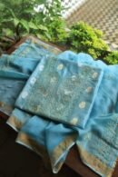 Sky Blue Banarasi Zari Chanderi Unstitched Chikankari Fabrics