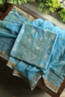 Sky Blue Banarasi Zari Chanderi Unstitched Chikankari Fabrics