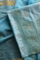 Sky Blue Banarasi Zari Chanderi Unstitched Chikankari Fabrics
