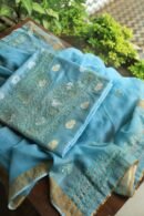 Sky Blue Banarasi Zari Chanderi Unstitched Chikankari Fabrics