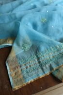 Sky Blue Banarasi Zari Chanderi Unstitched Chikankari Fabrics