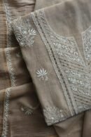 Smokey Grey Mal Cotton Fine Chikankari With Kamdani Work Unstitched Fabric
