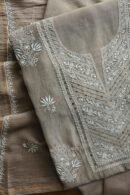 Smokey Grey Mal Cotton Fine Chikankari With Kamdani Work Unstitched Fabric