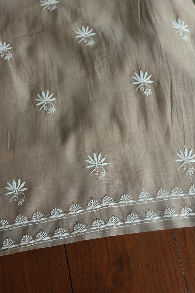 Smokey Grey Mal Cotton Fine Chikankari With Kamdani Work Unstitched Fabric