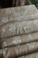 Smokey Grey Mal Cotton Fine Chikankari With Kamdani Work Unstitched Fabric