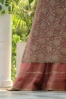 Coral Peach Stripe Organza Chikankari Sharara Set