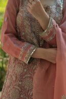 Coral Peach Stripe Organza Chikankari Sharara Set