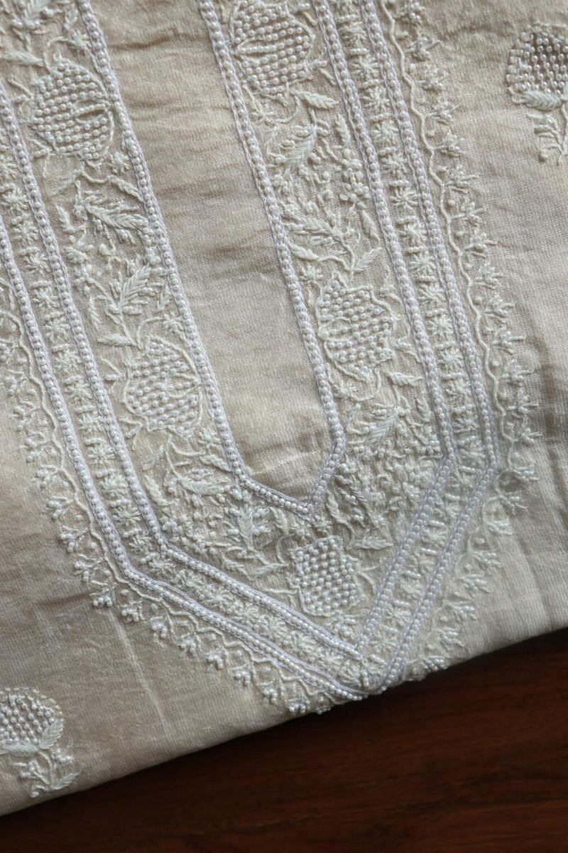 Tissue Silk Pearl Chikankari Unisex Unstitched Kurta Fabrics