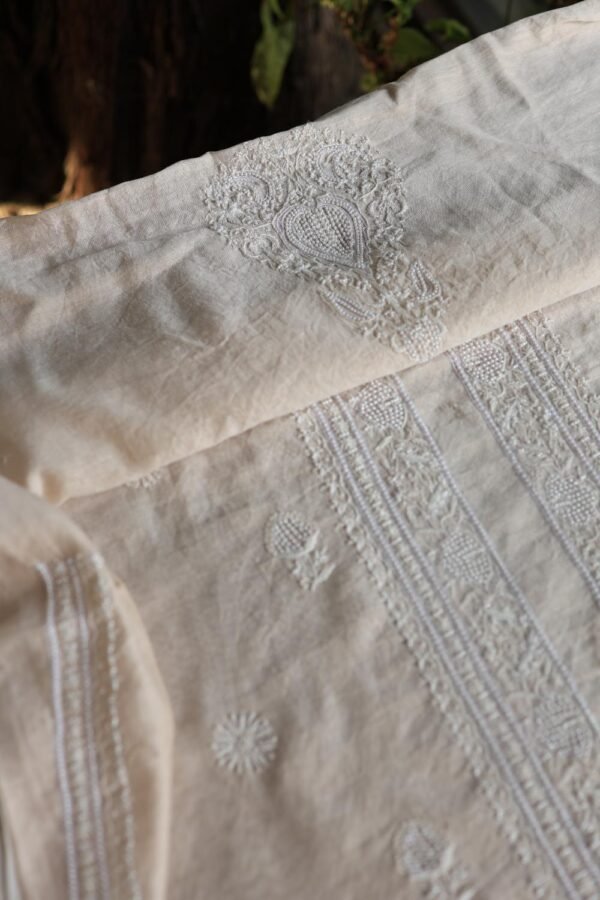 Tissue Silk Pearl Chikankari Unisex Unstitched Kurta Fabrics - Image 8