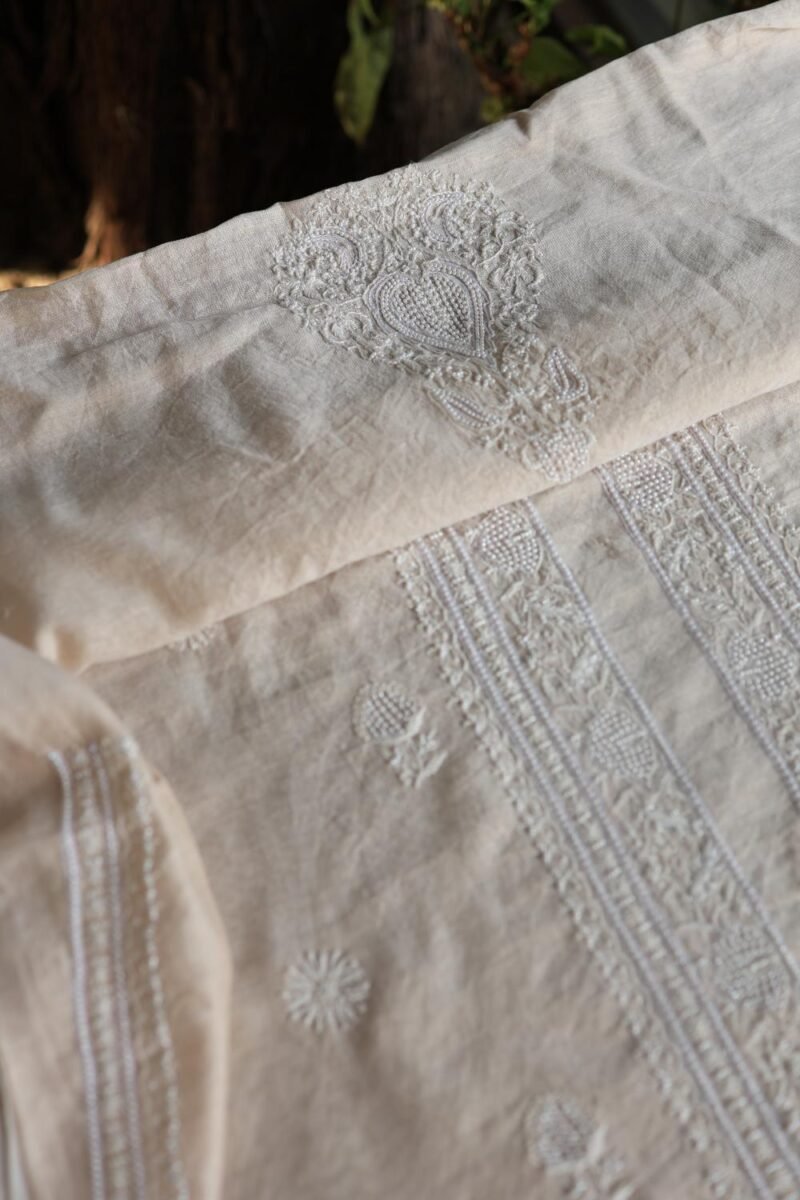Tissue Silk Pearl Chikankari Unisex Unstitched Kurta Fabrics